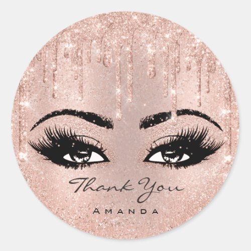 Thank Name Confetti Rose Glitter Eyelash Drips Classic Round Sticker