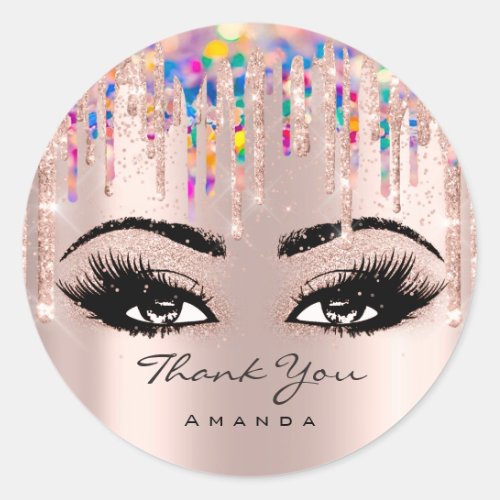 Thank  Name Confetti Rose Glitter Eyelash Unicorn Classic Round Sticker