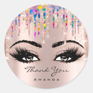 Thank  Name Confetti Rose Glitter Eyelash Unicorn Classic Round Sticker