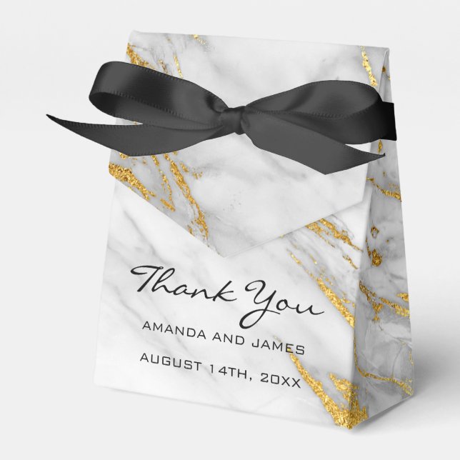 Thank Name Date Gold Gray Marble Favor Gift Boxes (Front Side)