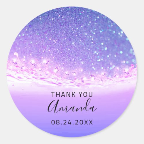Thank  Name Date Spark Bridal  Pink Purple Blue Classic Round Sticker