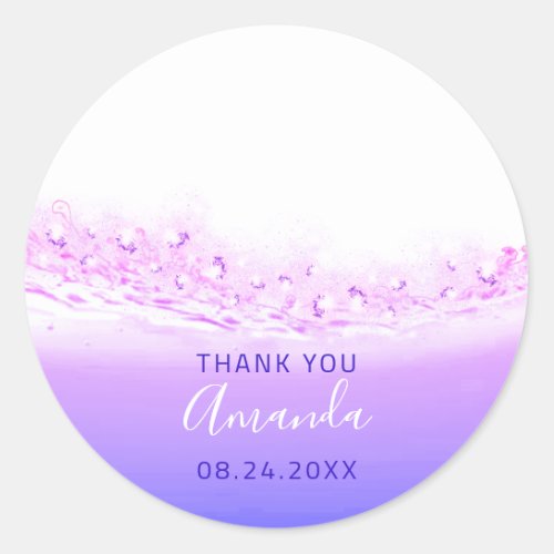 Thank  Name Date Spark Bridal  Pink Purple Royal Classic Round Sticker