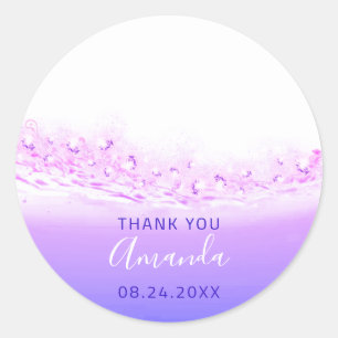 Thank Name Date Spark Bridal Pink Purple Royal Classic Round Sticker