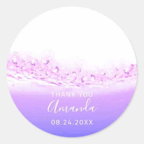 Thank  Name Date Spark Bridal  Pink Purple White Classic Round Sticker