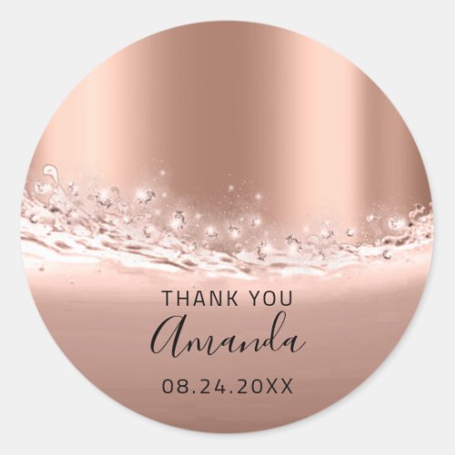 Thank  Name Date Spark Bridal Rose Gold Bridal Classic Round Sticker