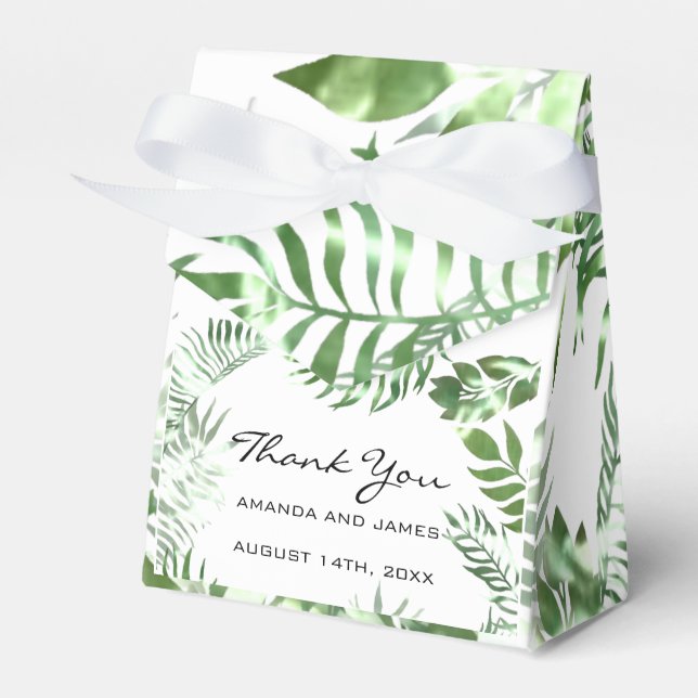 Thank Name Date White Tropic Monstera Favor Gift Boxes (Front Side)