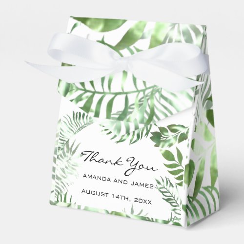 Thank Name Date White Tropic Monstera Favor Gift Favor Boxes