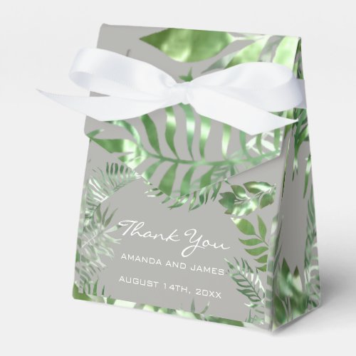 Thank Name Date White Tropic Monstera Favor Gray Favor Boxes