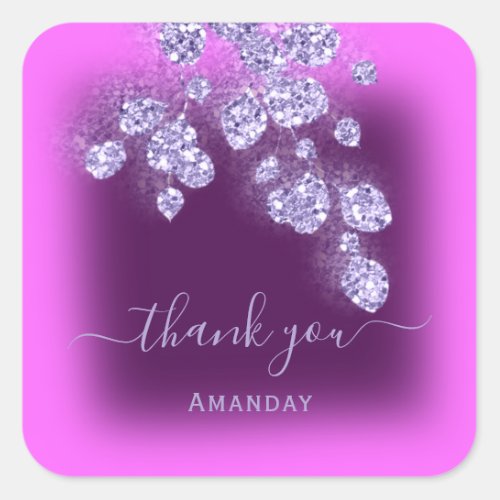 Thank Name Floral Bridal Sweet 16th Violet Pink Square Sticker
