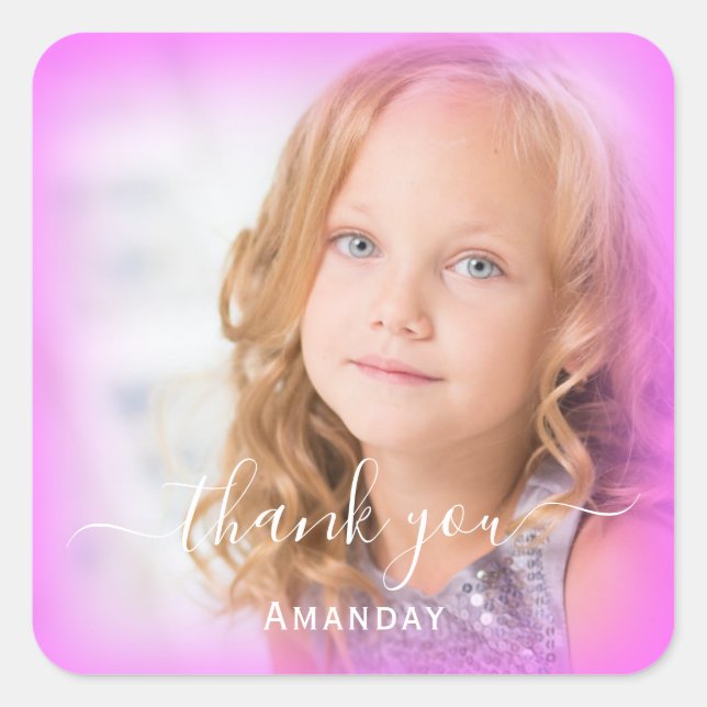 Thank Name Frame  custom Photo Pink Frame Square Sticker (Front)