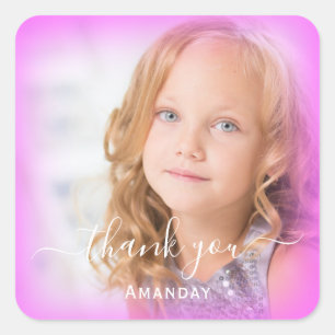 Thank Name Frame custom Photo Pink Frame Square Sticker