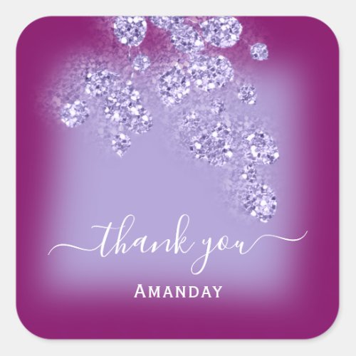 Thank Name Glitter Bridal Sweet 16th Berry Violet Square Sticker