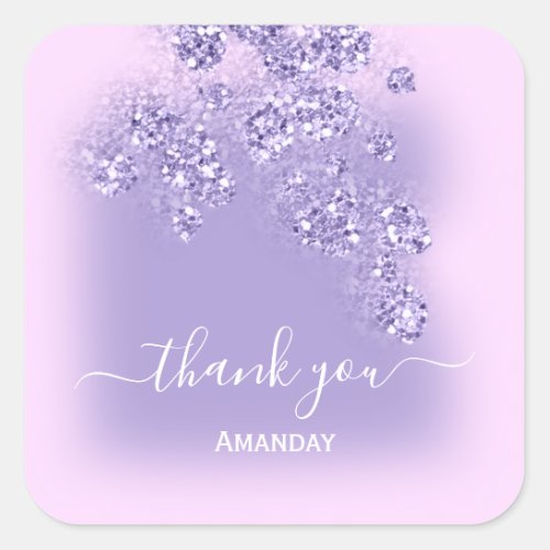 Thank Name Glitter Bridal Sweet 16th Pink Violet Square Sticker
