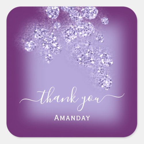 Thank Name Glitter Bridal Sweet 16th Purple Violet Square Sticker