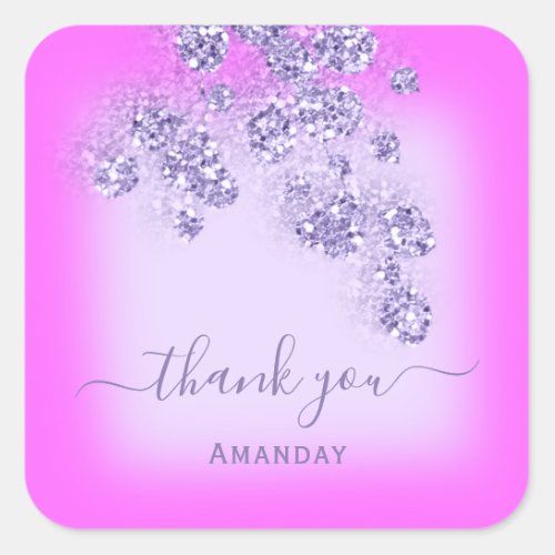 Thank Name Glitter Bridal Sweet 16th Violet Pink Square Sticker