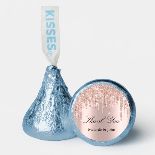 Thank Name Glitter Drips Rose Blue Wedding  Hersheys Kisses