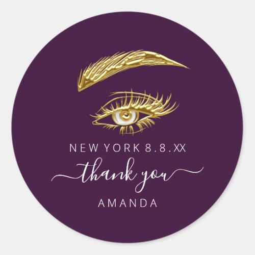 Thank Name Golden  Lashes Microblade Makeup Purple Classic Round Sticker