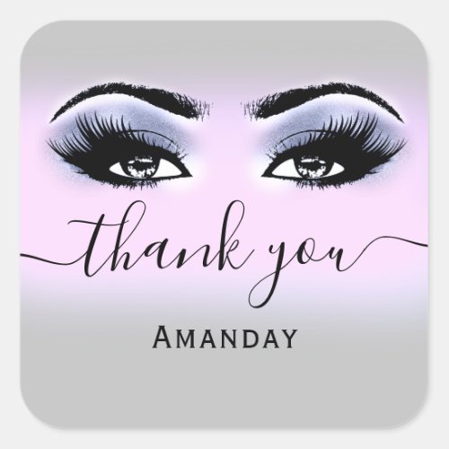 Thank Name Gray Blue Pink Glitter Eyelash Logo Square Sticker