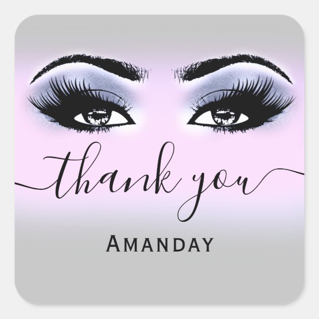 Thank Name Gray Blue Pink Glitter Eyelash Logo Square Sticker (Front)