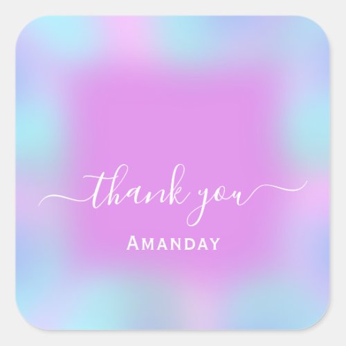 Thank Name Holograph Pastel Blue Pink Unicorn Square Sticker