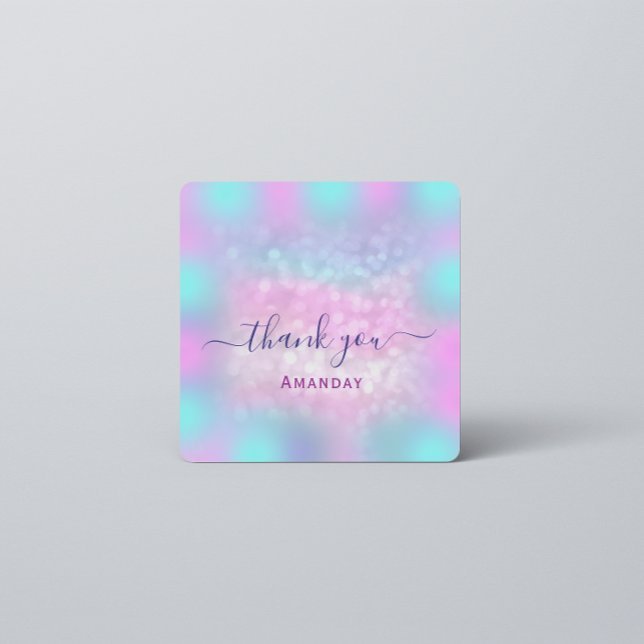 Thank Name Holograph Sweet 16th Blue Pink Glitter Square Sticker (Creator Uploaded)