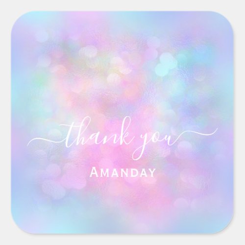 Thank Name Holograph Sweet 16th Blue Pink Unicorn Square Sticker