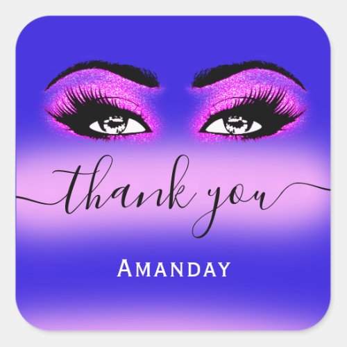 Thank Name Hot Pink Blue  Boutique Shop Logo Square Sticker