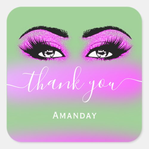 Thank Name Hot Pink Green Boutique Shop Logo Square Sticker