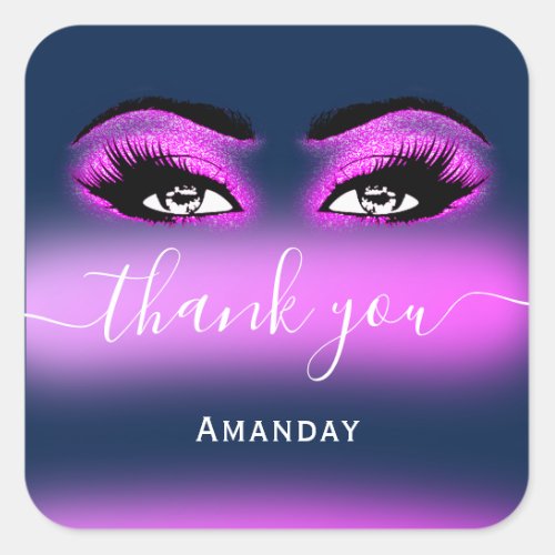 Thank Name Hot Pink Navy  Boutique Shop Logo Square Sticker