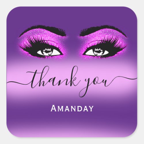 Thank Name Hot Pink  Purple Boutique Shop Logo Square Sticker