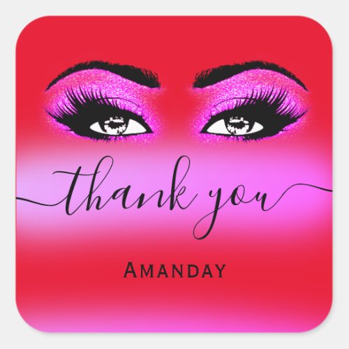 Thank Name Hot Pink Red  Boutique Shop Logo Square Sticker