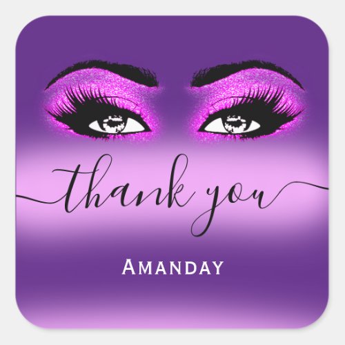 Thank Name Hot Pink Violet  Boutique Shop Logo Square Sticker