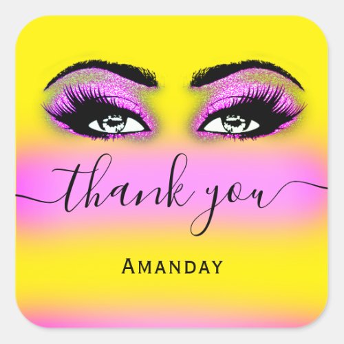 Thank Name Hot Pink Yellow Boutique Shop Logo Square Sticker