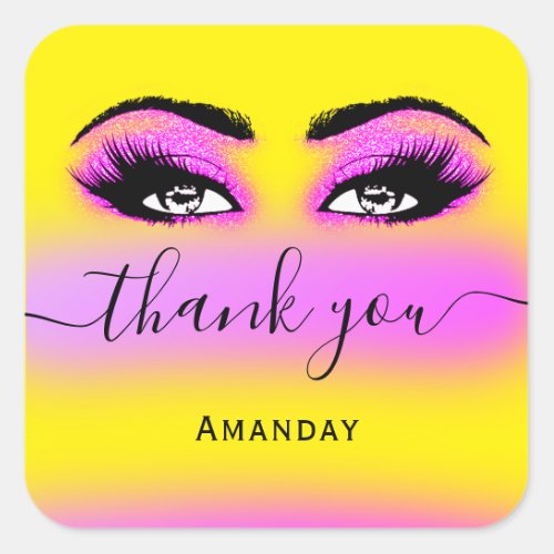 Thank Name Hot Pink Yellow  Boutique Shop Logo Square Sticker