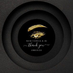 Thank Name Lashes Microblade Makeup Gold Black Classic Round Sticker