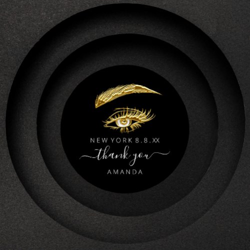 Thank Name Lashes Microblade Makeup Gold Black Classic Round Sticker
