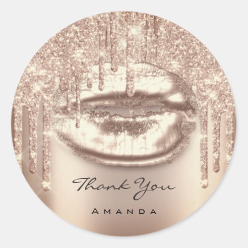 Thank Name Lips Kis 16th Bridal Rose Glitter Spark Classic Round Sticker