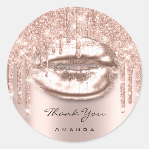 Thank Name Lips Kis 16th Bridal Rose Glitter Spark Classic Round Sticker