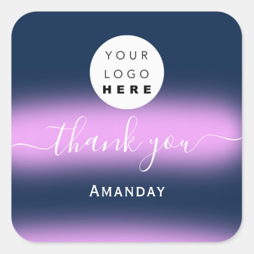 Thank Name Navy  Pink  Online  Boutique Shop Logo Square Sticker