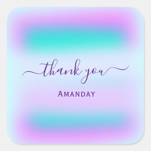 Thank Name Ocean  Holographic Pink Ommbr Sweet16th Square Sticker