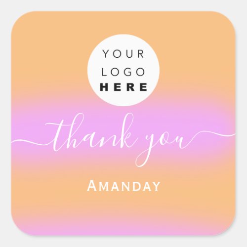 Thank Name Peach  Pink  Online  Boutique Shop Logo Square Sticker