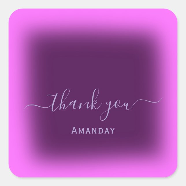 Thank Name Pink Berry Favor Frame Holographic Square Sticker (Front)