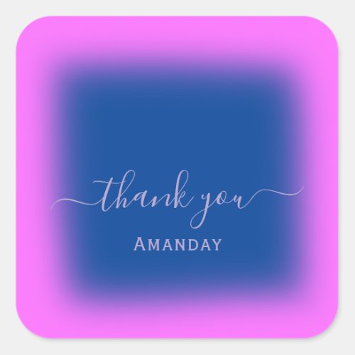 Thank Name Pink Blue Navy Frame Holographic Square Sticker