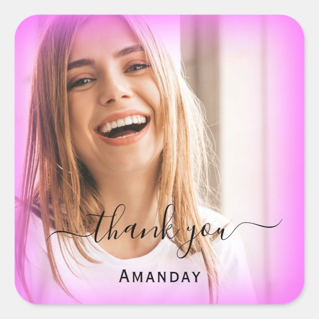 Thank Name Pink Frame.  Photo  Bridal Sweet16th Square Sticker (Front)