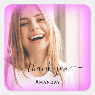 Thank Name Pink Frame.  Photo  Bridal Sweet16th Square Sticker