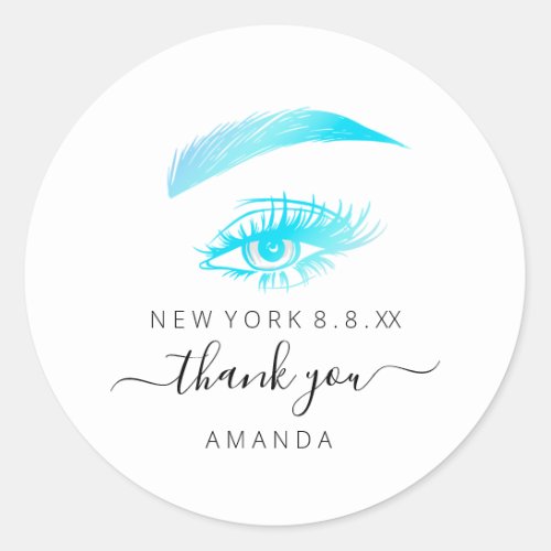 Thank Name Promotional Lashes Logo White Blue Classic Round Sticker