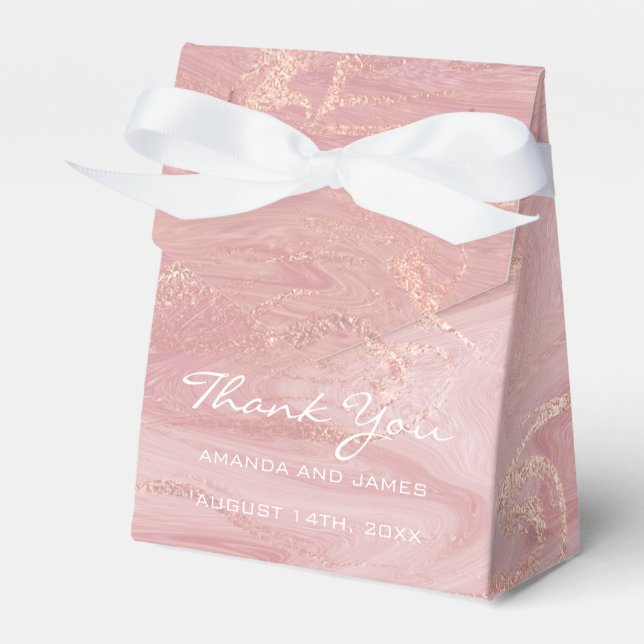 Thank Name Rose Gold Blush Pink Marble Favor Gift Favor Boxes (Front Side)