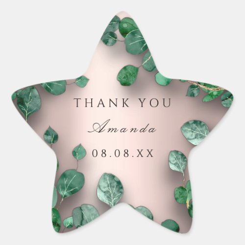 Thank Name Rose Green Eucalyptus Woodland Favor Star Sticker