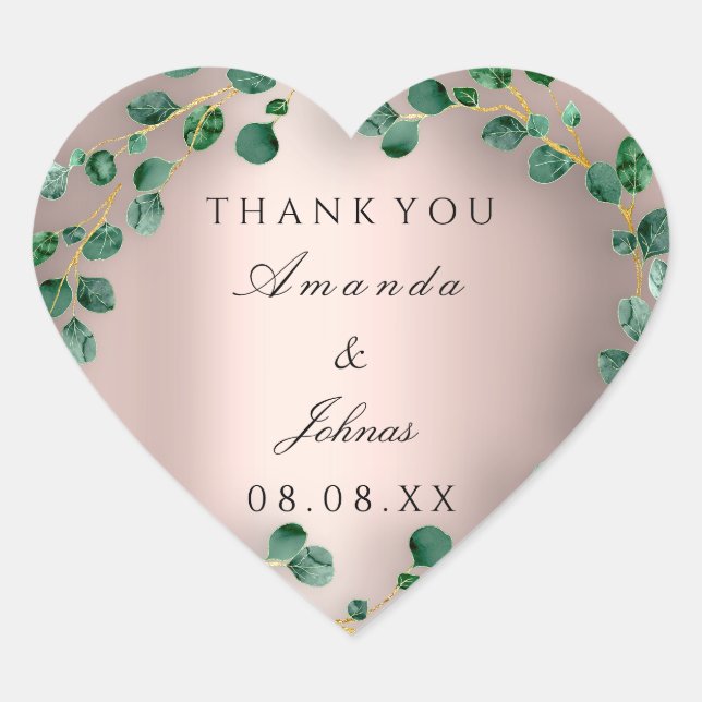 Thank Name Rose Heart Eucalyptus Greenery Wedding Sticker (Front)