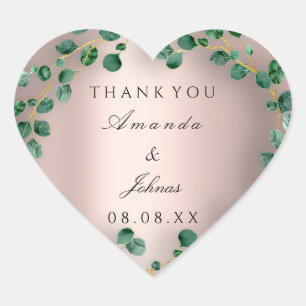 Thank Name Rose Heart Eucalyptus Greenery Wedding Sticker